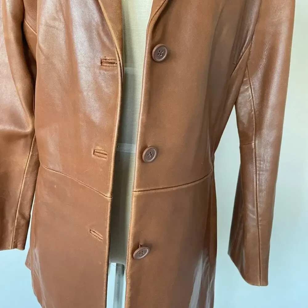 Jones New York Brown Leather Blazer Jacket Vintage Distressed Small